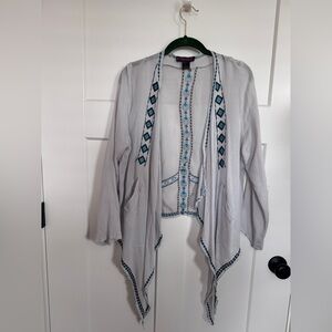 Rock & Roll Cowgirl Gray Cardigan with Blue Embroidery
